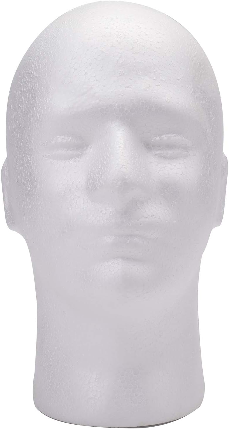 Foraineam 2 Pack Male Foam Head 11 Inch Man Mannequin Manikin Foam Heads Wig Display Holder Hats Glasses Display Stand