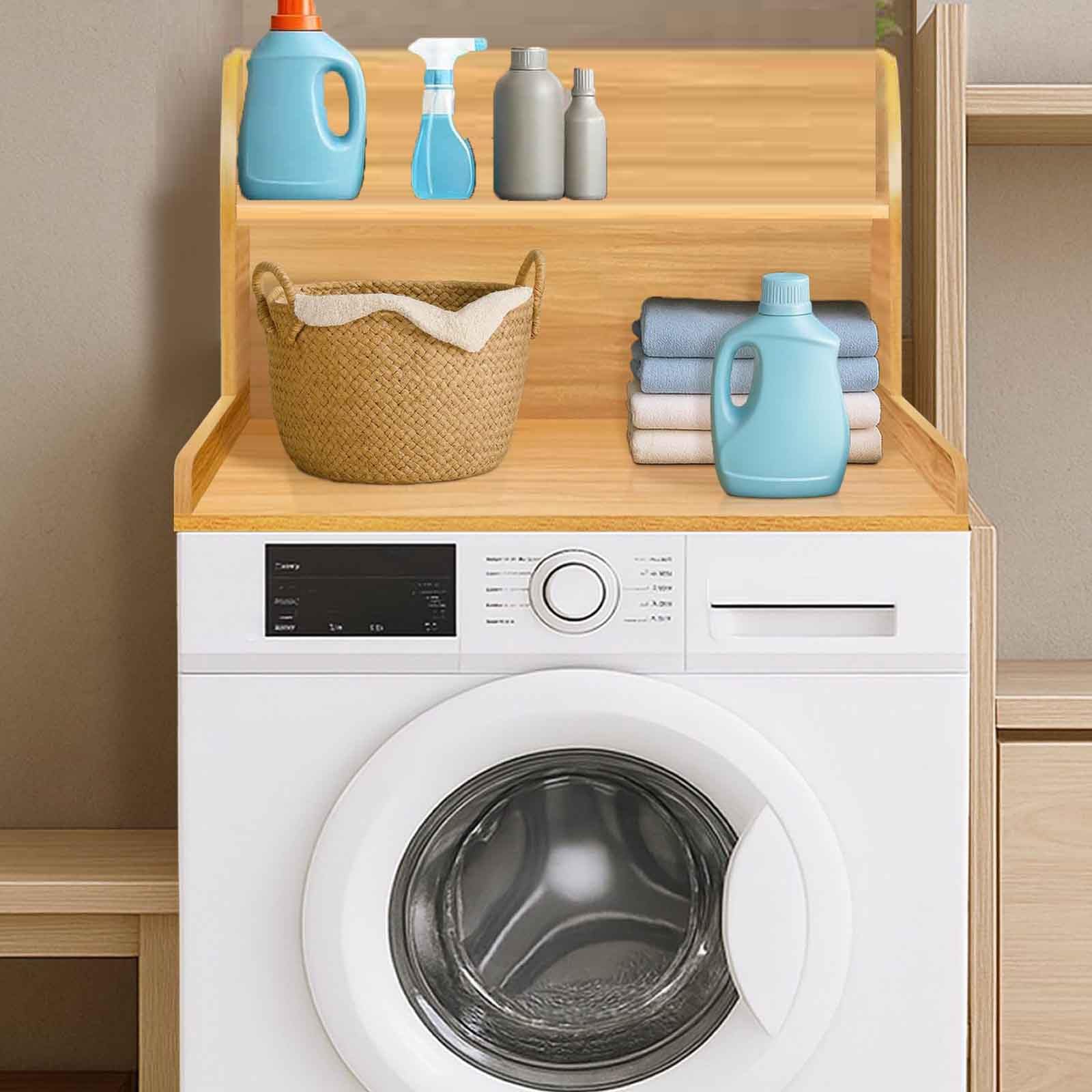 Encimera de lavandería sobre lavadora y secadora, mesa de madera de 2 niveles con estante para plegar ropa, solución de organización y almacenamiento para cuarto de lavado