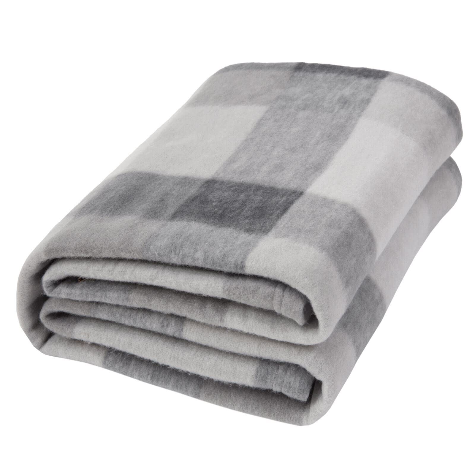 OHS Tartan Fleece Throw Blanket 150 cm x 200 cm Light Grey
