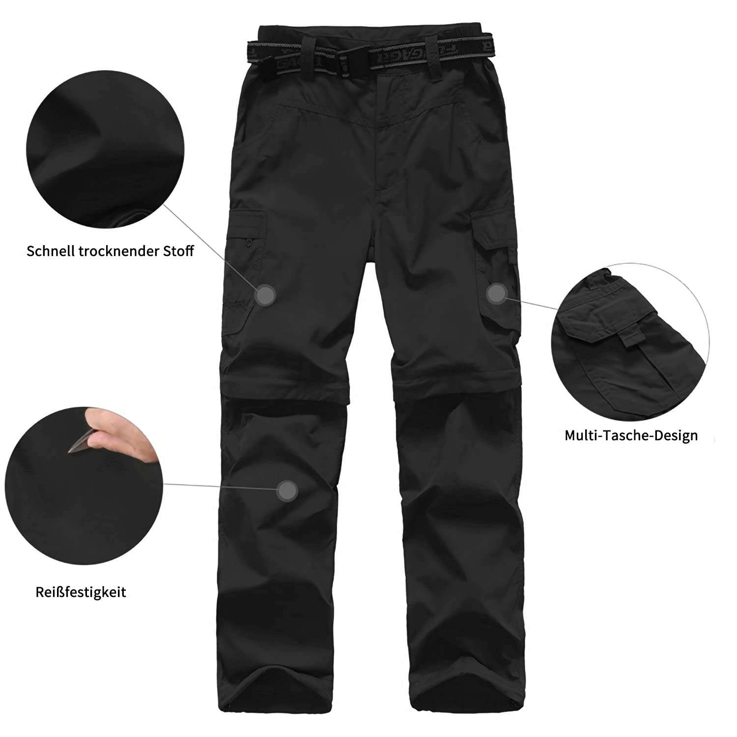 FLYGAGA Kinder Outdoorhose Wanderhose Zip Off Hose abnehmbare hosebeine Shorts Trekkinghose Unisex Jugend Mädchen Sommer mit Gürtel Schnelltrocknend Atmungsaktiv