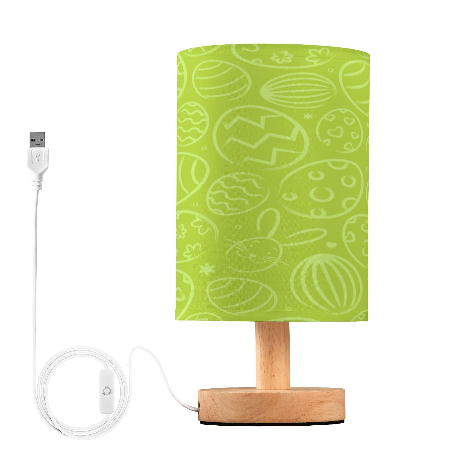 SDMKA Easter Pattern Green Bedside Table Lamp for Bedroom, Minimalist Nightstand Lamp with Round Fabric Shade for Living Room, Office, No Bulb Required