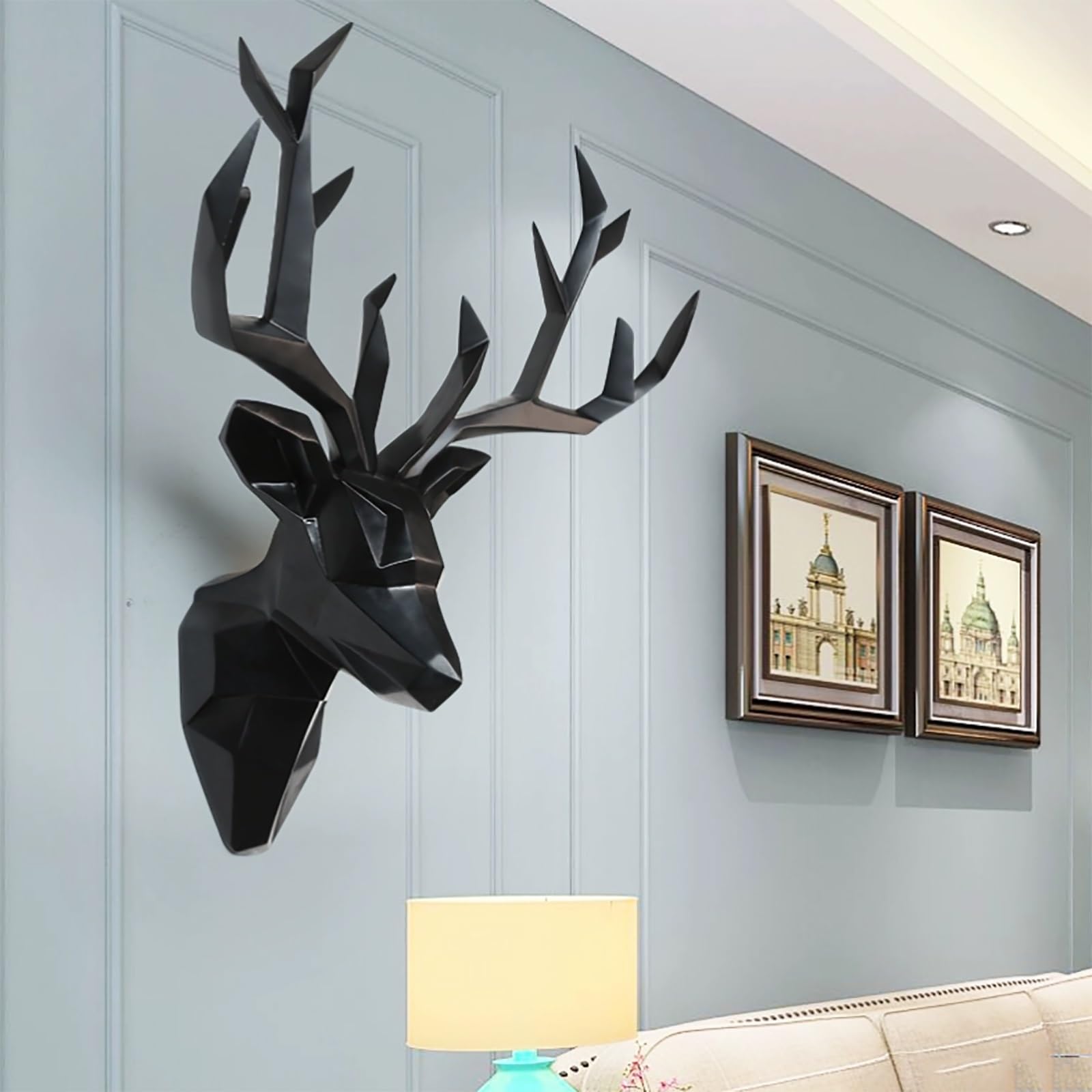 LMYSXAOZ Wall Decor Deer Head,Modern Art Animal Decoration Mounted Ornaments Head Mount Artificial Decor,Large Hanging Faux Taxidermy Stag Antler Sculpture