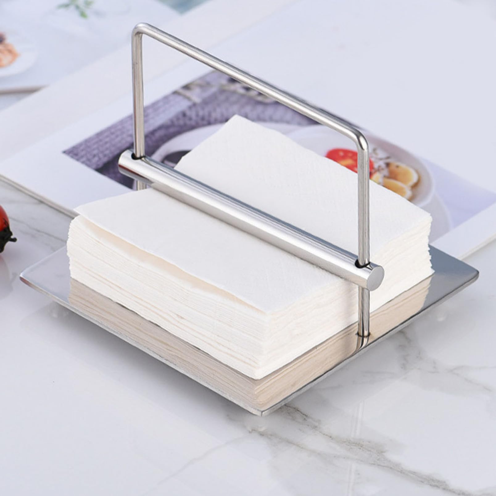 Portatovaglioli Design Moderno da Tavolo in Acciaio Inossidabile Argento e Superficie Attraente Resistente All'usura Quotidiana per Cucina e Altri Ambienti
