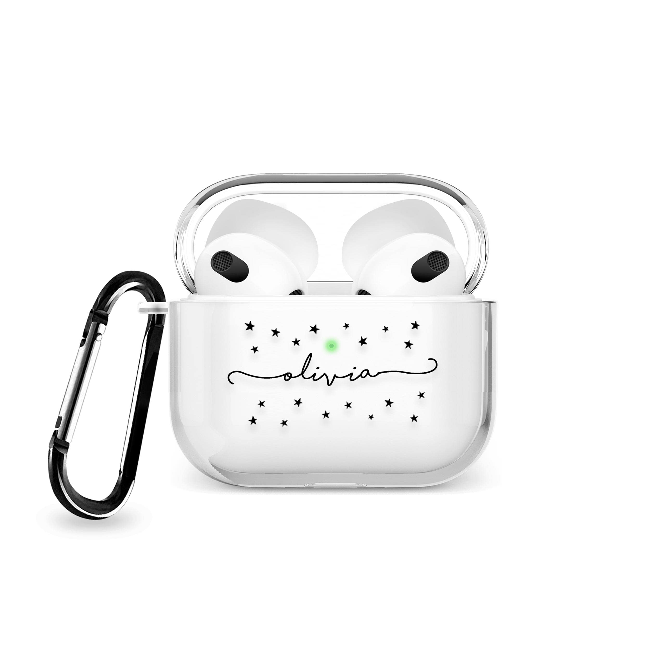 Tirita Personalised Custom Case Compatible with Apple AirPods 4th gen, Support Wireless Charging, with Carabiner, Front LED Visible [08- Rose Gold Monogram] — view 17