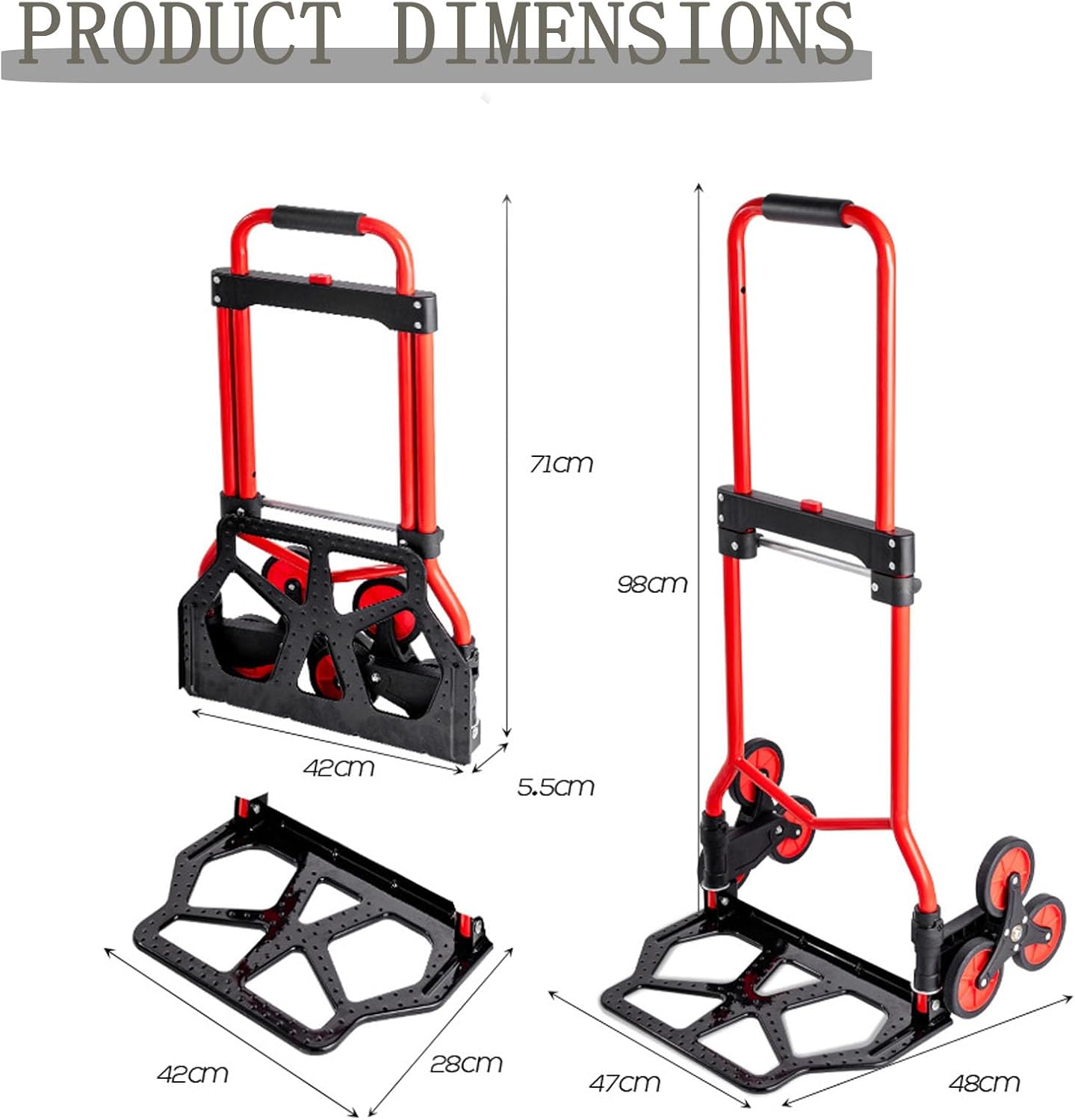 Heavy Duty Folding Hand Truck Trolley Multi-Purpose Sack Barrow Cart Compact and Lightweight Extendable Handle for Luggage, Personal, Moving and Office Use Portable Fold