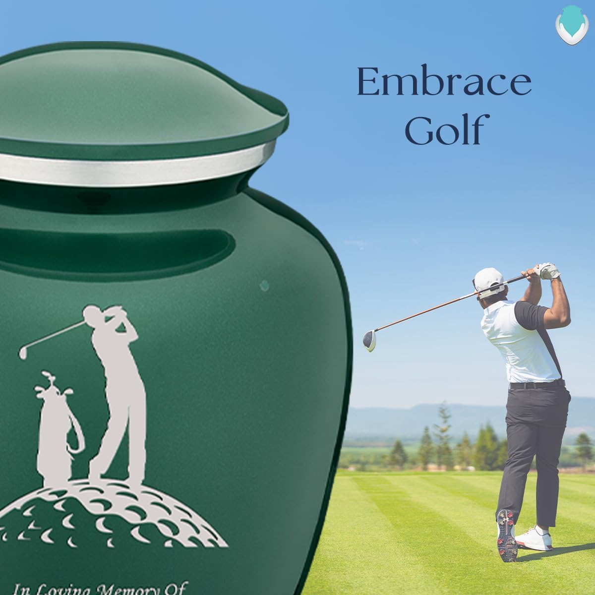 Geturns Embrace Small Personalized Golf Cremation Urns for Human Ashes I Green Funeral Urn for Men and Women I Holds up to 44 Cubic Inches