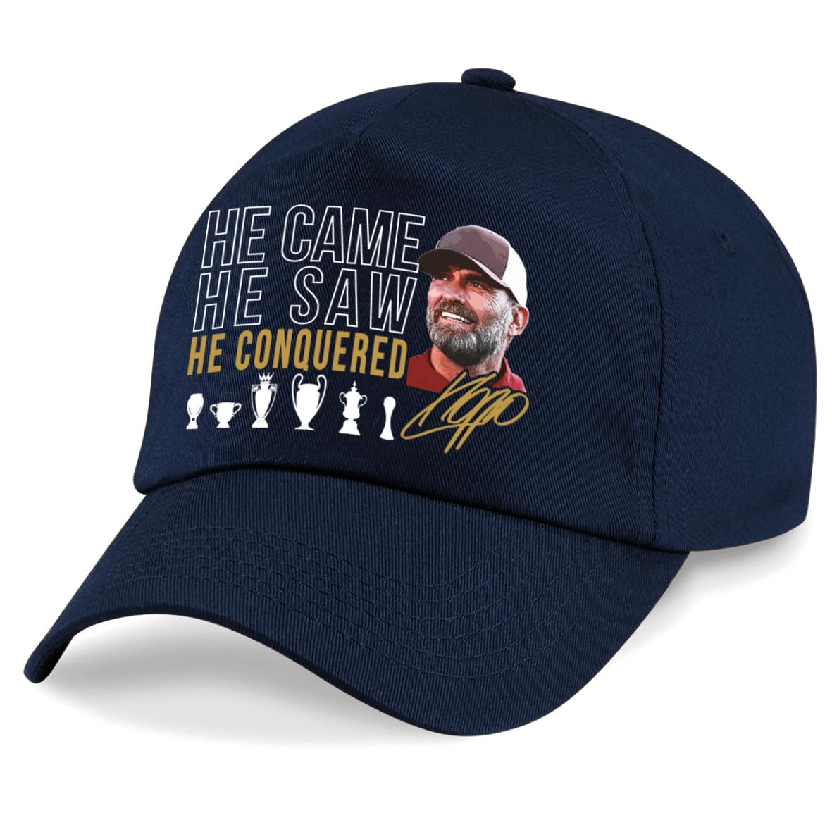 Partisan Liverpool Cap Klopp - He Came, He Saw, He Conquered - Adult One-Size fits All (Cotton, Navy)