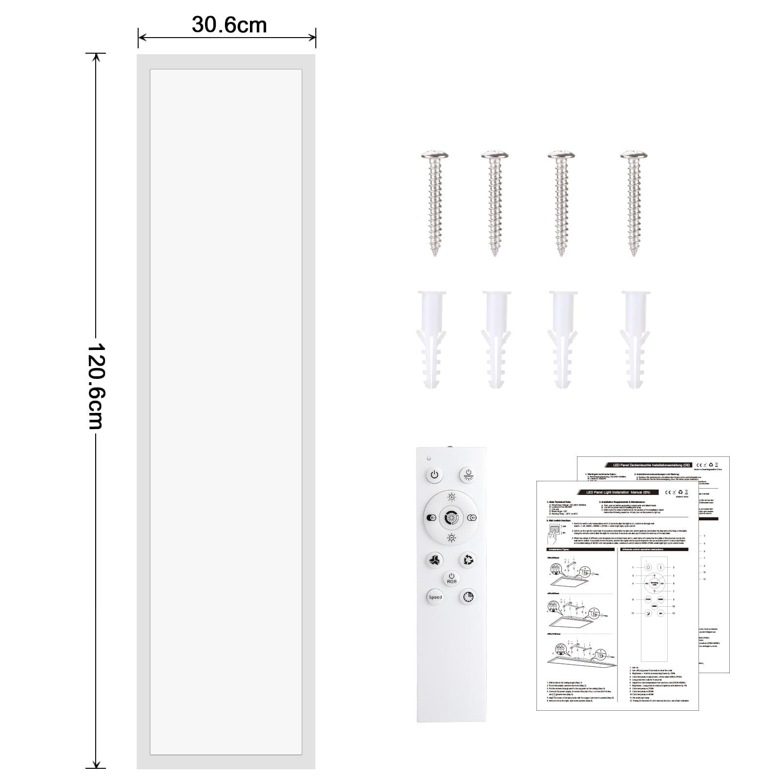 Panel LED 120 x 30cm Regulable,LED Lámpara de Techo 40W 4400LM con control remoto e RGB Retroiluminación 3000K-6500K Plafon LED Techo Rectangular para Salón,Taller,Cocina,Oficina,Balcón