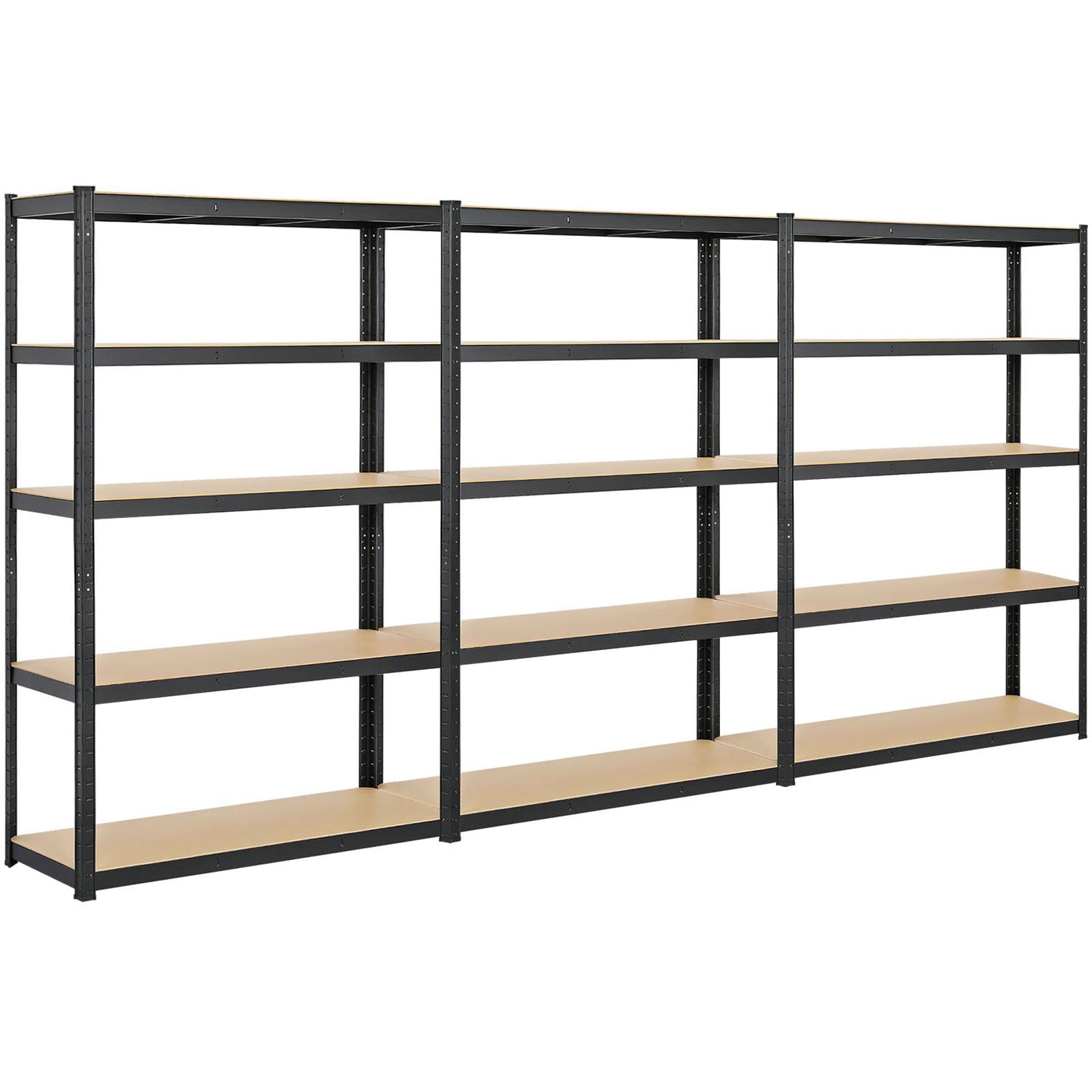 Yaheetech 3pcs Garage Storage Unit Metal Heavy Duty Garage Shed Storage Shelving Unit for Workshop/Shed/Office, Black 5 Tier (175Kg Per Shelf)