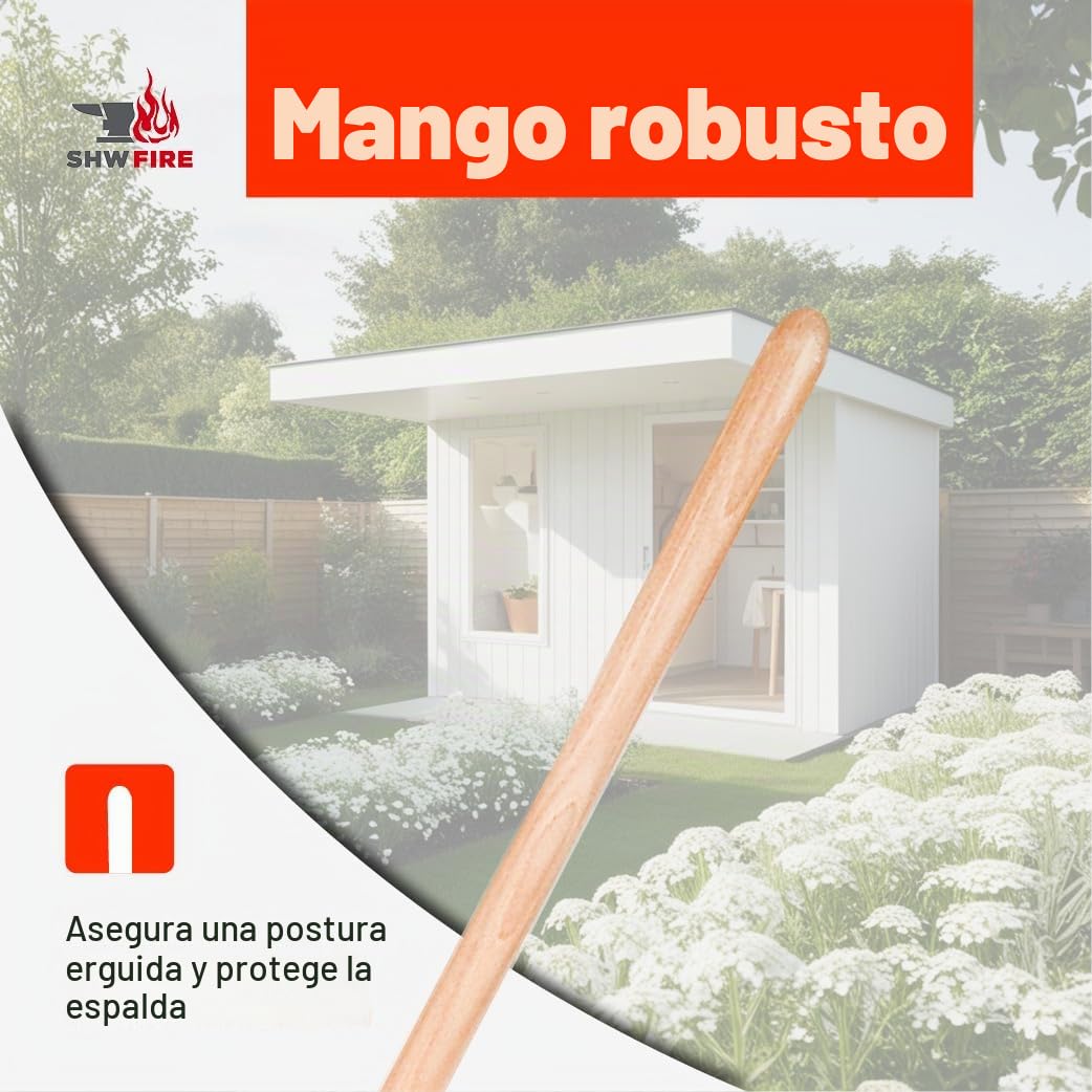 SHW-FIRE | Azada para patatas de 4 dientes forjada, mango ergonómico de madera de fresno de 135 cm, resistente y duradera, ideal para labranza del suelo, cosecha de patatas y recogida de heno |
