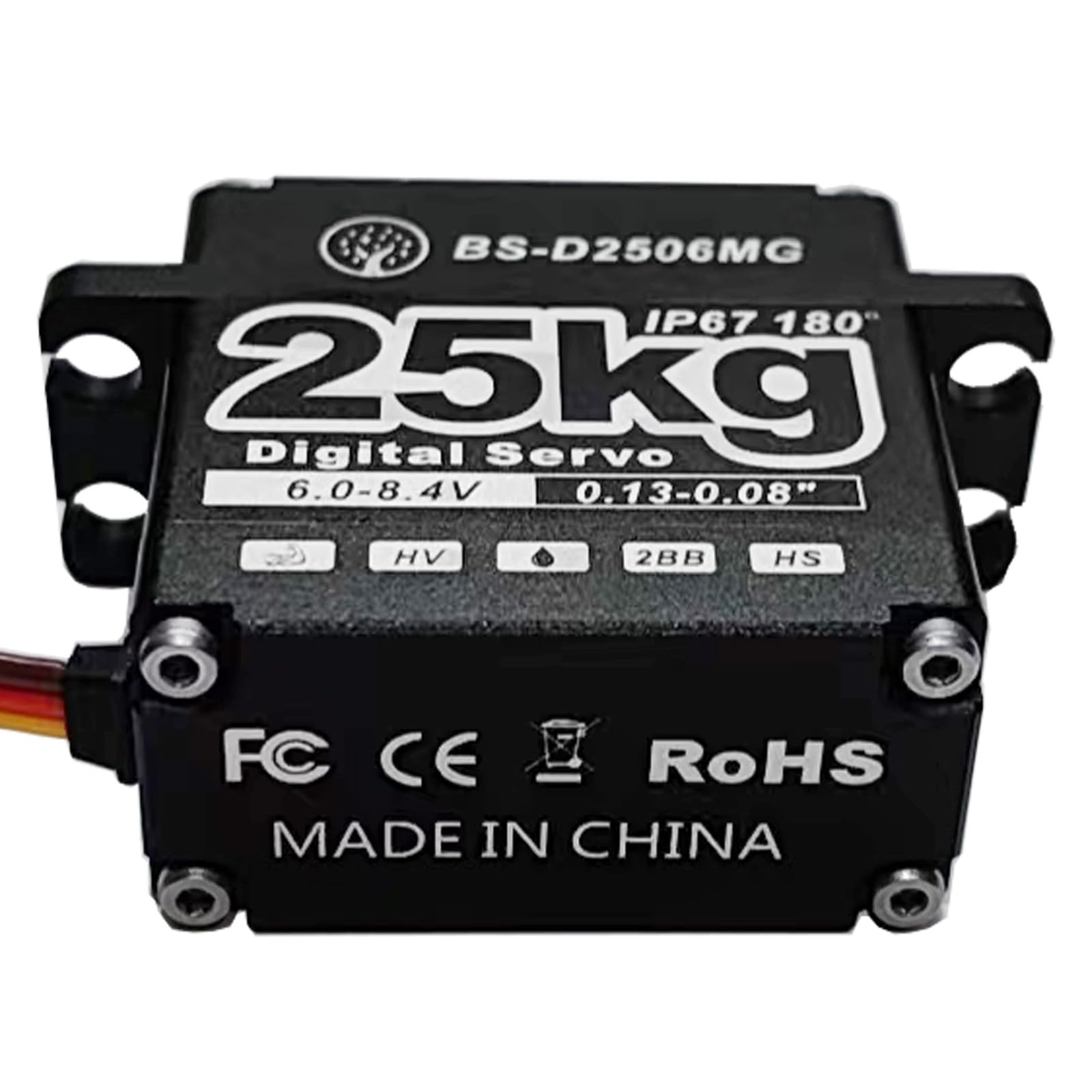 25KG Large Torque HV IP67 Waterproof Digital Servo with 25T Servo Horn Full Metal Gear for RC Car and Truck Robot Parts (BS-D2506MG-180 Degree)