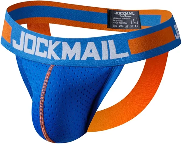 Mens Jockstrap Underwear Wide Belt Athletic Supporter Mens Thongs Sport Underwear Jock Strap (Medium, 201blue)