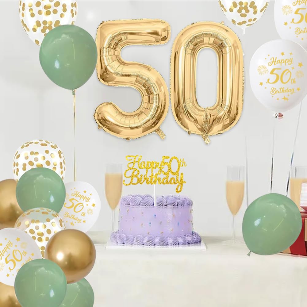 HUKUMA 24 stuks decoratie 50e verjaardag, decoratie voor mannen en vrouwen, gouden en zwarte ballonnen voor mannen, Happy Birthday latex ballonnen, alles voor een geslaagde verjaardagsdecoratie
