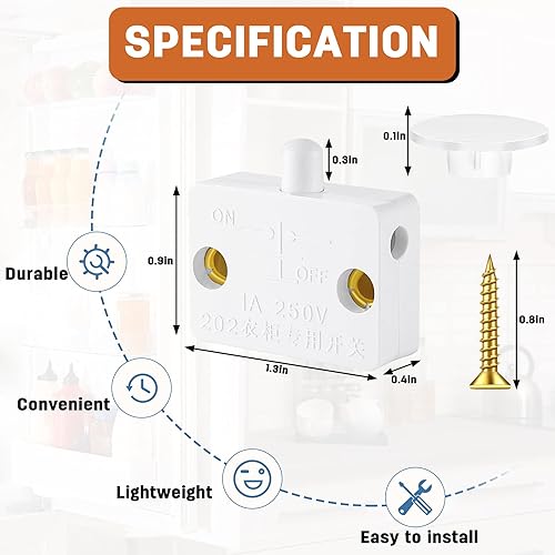 Miniatura 2 de Interruptor de puerta de gabinete de 8 piezas para armario, interruptor táctil automático para armario aplicable a 12 V 24 V 110 V (blanco)