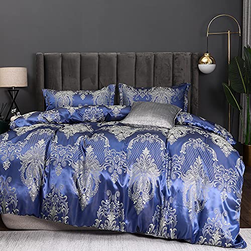 vctops Luxuriöses 3-teiliges Jacquard-Bettbezug-Set, King-Size, weicher Satin, Bettwäsche, Bettdeckenbezug, Kissenbezüge, Set mit Reißverschluss (lila, King-Size) Cover