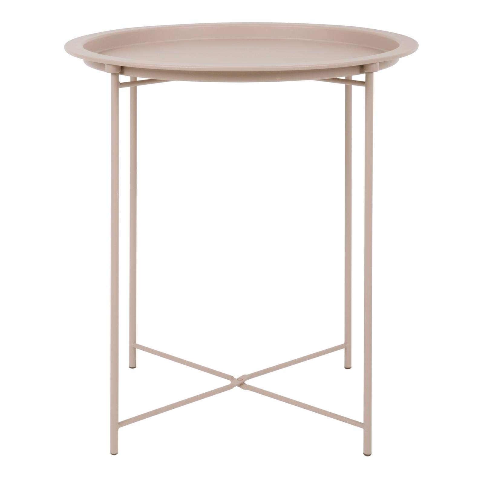 Hodge and Hodge Round Metal Folding Side Table Tray Top Light Portable Coffee Night Stand Pink