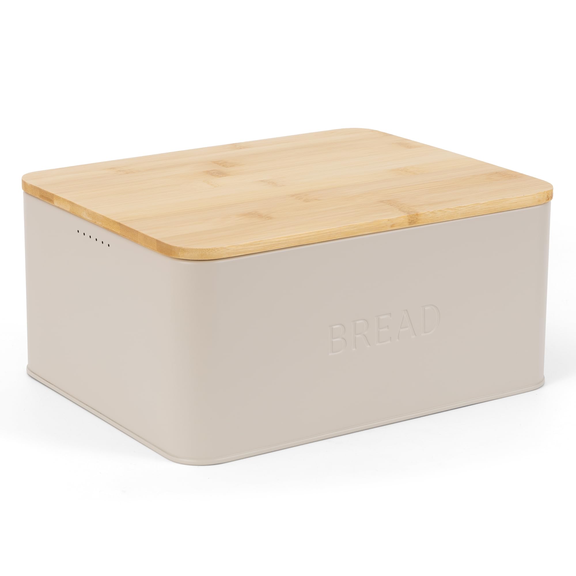 ZICOTO Beautiful Bread Box With Wooden Lid For Your Kitchen Countertop - Spacious Container Perfectly Stores Your Homemade Bread, English Muffins & Bagels - Quality Cutting Board Lid Keeps Loaf Fresh