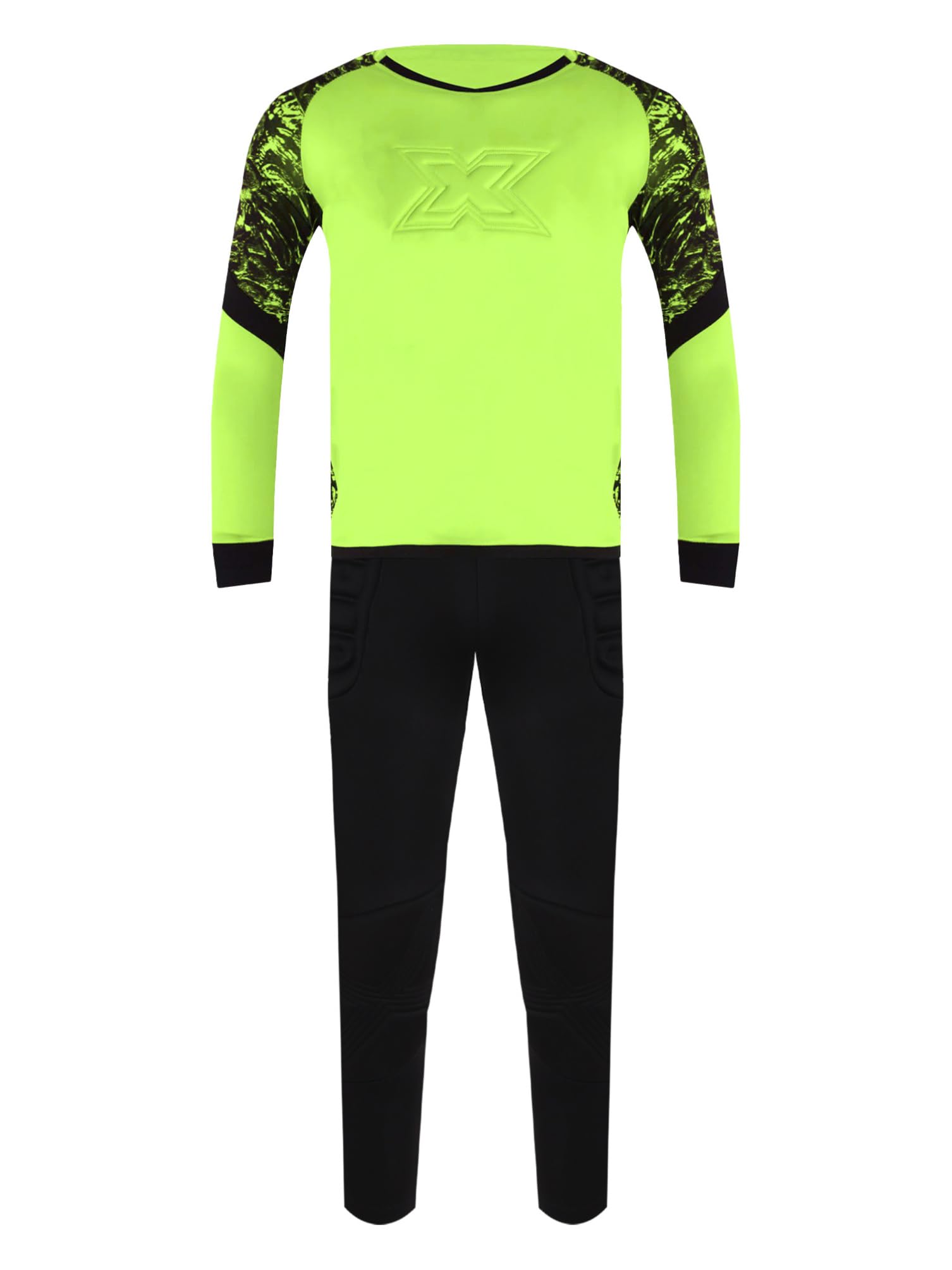 dPois Tuta da Portiere di Calcio per Bambini e Ragazzi Completino Completo Calcio Calcetto Torneo Scuola Sport Maglia da Portiere Maniche Lunghe + Pantaloni Sportivi Verde 11-12 anni