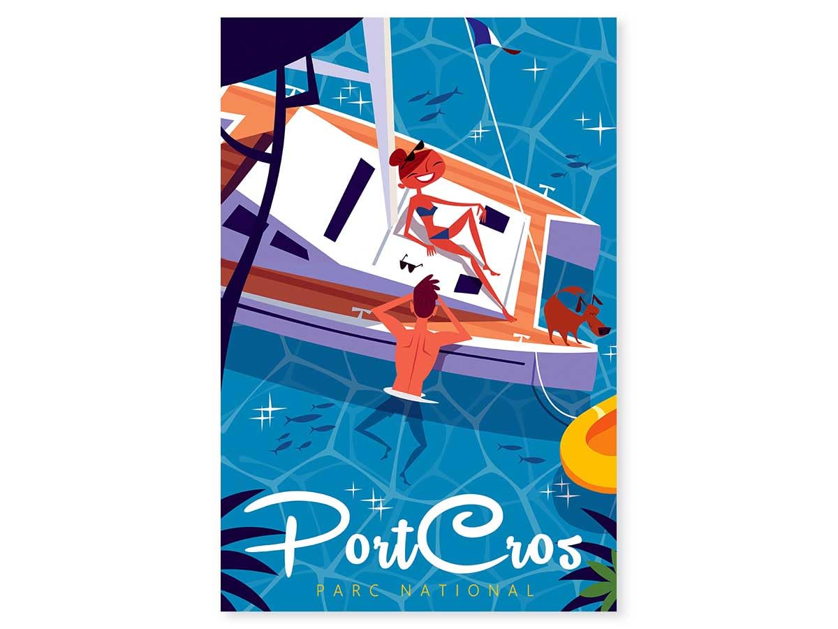 Tableau baignade à Port Cros en toile imprimée 40x60 cm pour salon