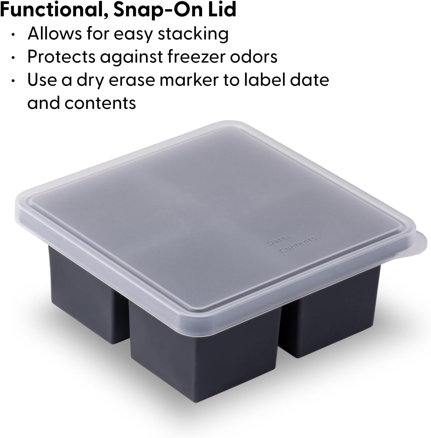 W&P Cup Cubes Silicone Freezer Tray with Lid, Blue, Makes 4 Perfect 1-Cup Portions, Freeze & Store Soup, Broth, Sauce, Leftovers, Dishwasher Safe, 4-Cup