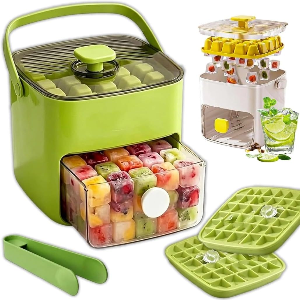 48 Ice Cube Maker, Double-Layer Silicone Ice Tray with Storage Bin and Tongs, Portable Ice Mold for Freezer, Ideal for Whiskey, Cocktails, Coffee and Parties(Negro,2pcs)