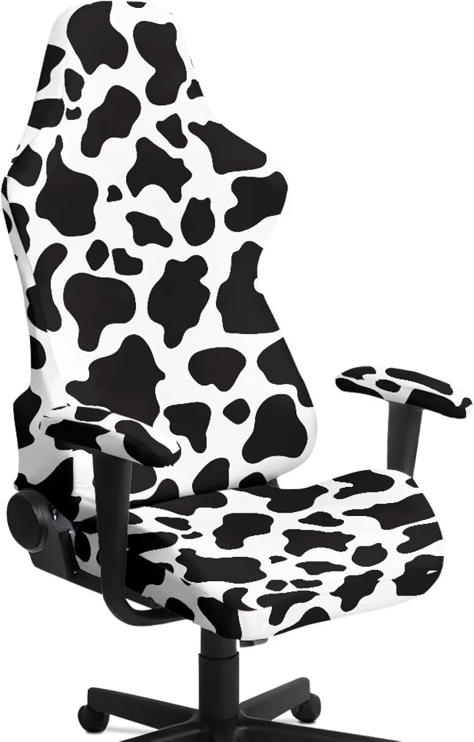 Cow Print Gaming Chair Cover 4-Piece Set, Stretchable Office Chair Slipcovers with Armrests, Soft Cat Scratch Proof Furniture Protector for Game Room, Home Office & Streaming Setup