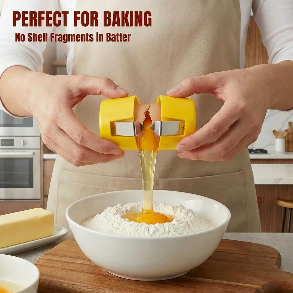 Egg Shell Opener Set with Heart Shape Egg Mold, Egg Shell Opener for Raw and Hard Boiled Eggs, Stainless Steel Gravity Egg Cracker Tool, Easy Peeler Helper for Arthritis Hands (Yellow)