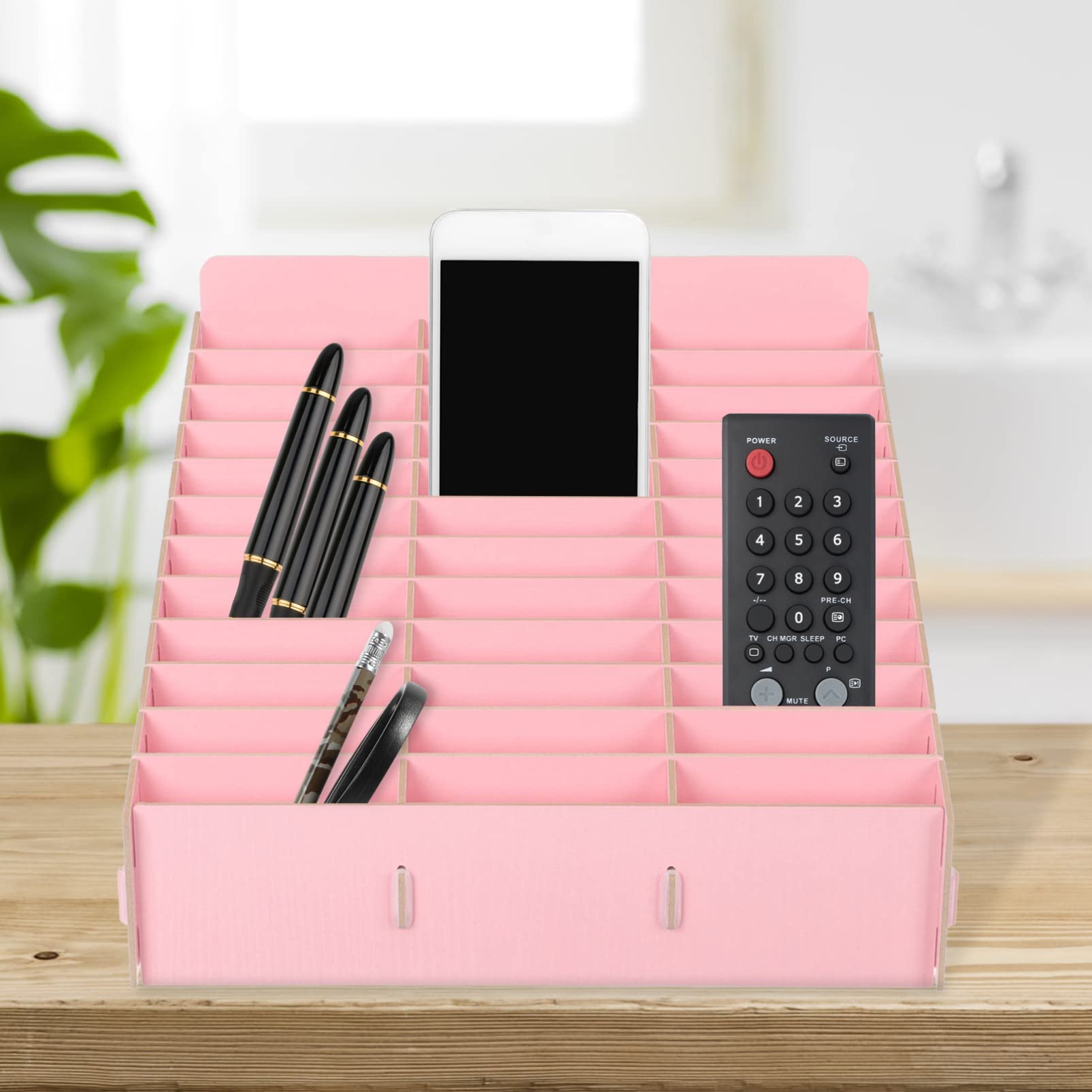 Veemoon Scatola Portaoggetti in Legno Da Scrivania Scomparti Multipli Organizzazione Ufficio Domestico Contenitore Da Scrivania Per Telefono Cellulare e Piccoli Oggetti Vari