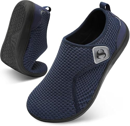 ال ران حذاء مشي للنساء بمقدمة عريضة لمرضى السكري، حذاء جيد التهوية لالتهاب المفاصل بدون سقوط للمسنين، حذاء رياضي عصري مضاد للانزلاق وقابل للتعديل (لون ازرق، مقاس 42)