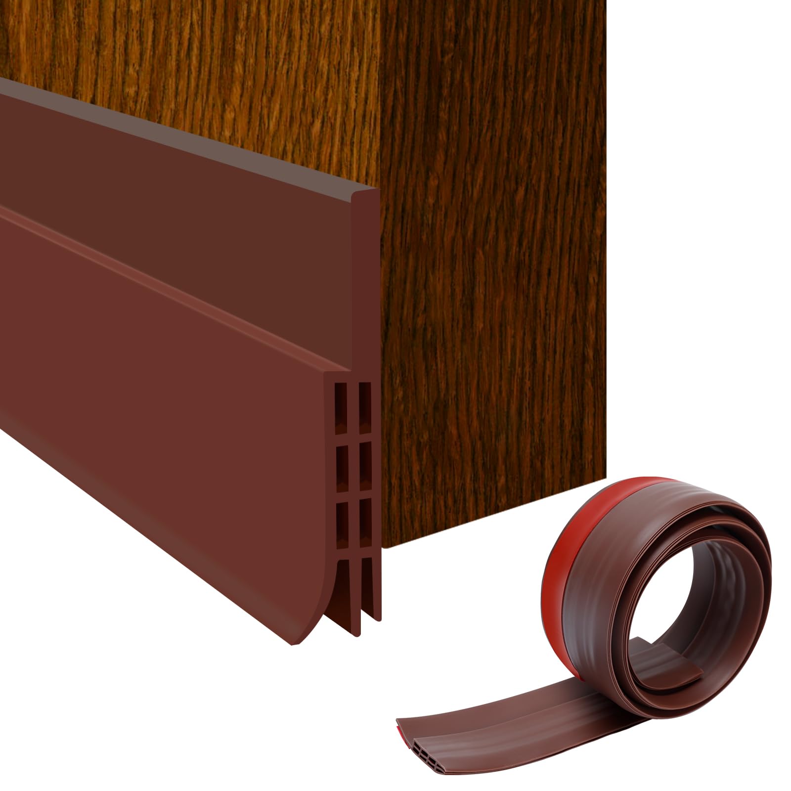 UCEC Door Draft Stopper Under Door Seal, Door Seal Strip for Bottom of Door, Door Sweep for Exterior & Interior Doors Noise Sound Blocker Weather Stripping Draft Guard, 1 Meter, Brown