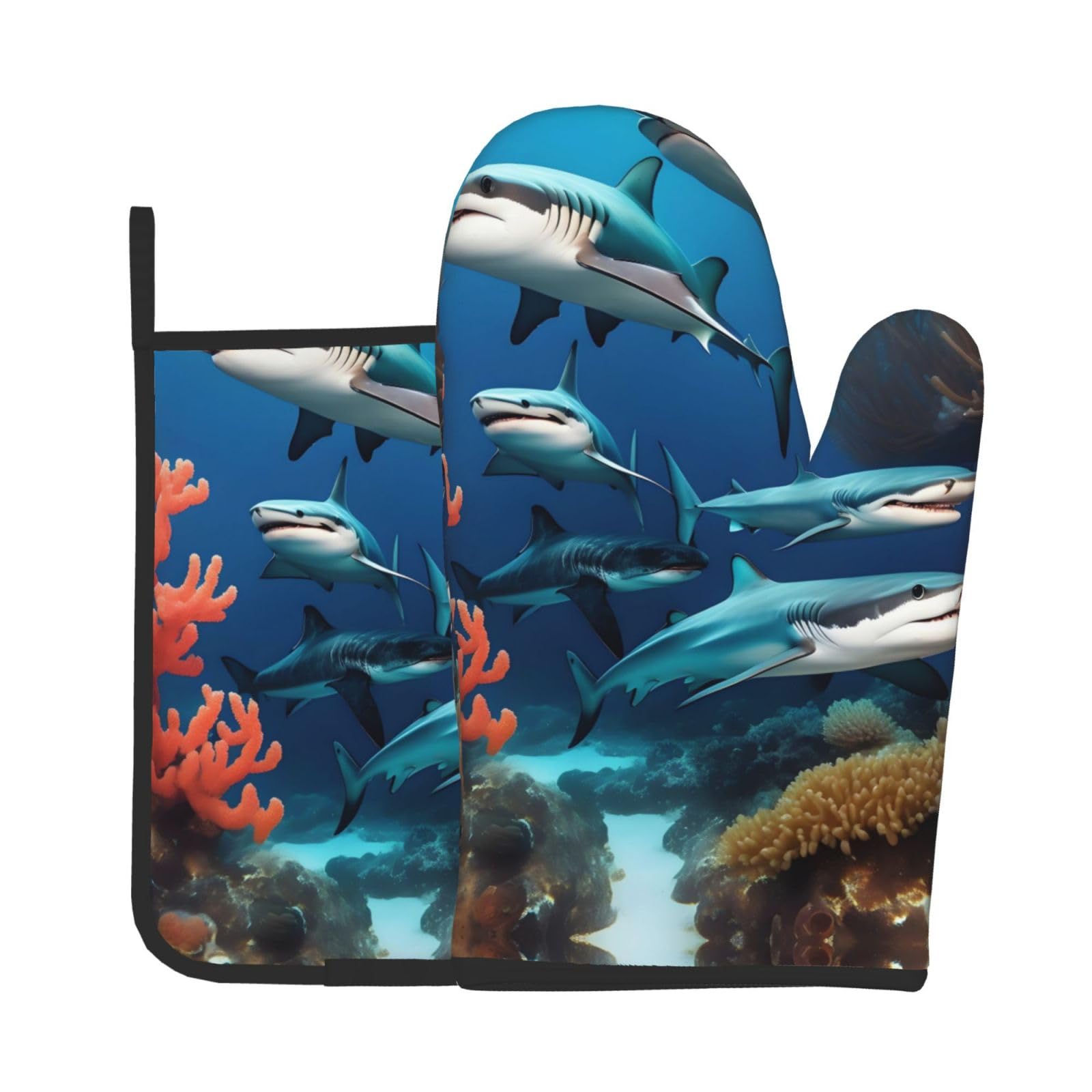 Oven Mitts and Potholders Set of 2 for Kitchen Baking Cooking GraySubmarine Shark Coral Thick and Durable