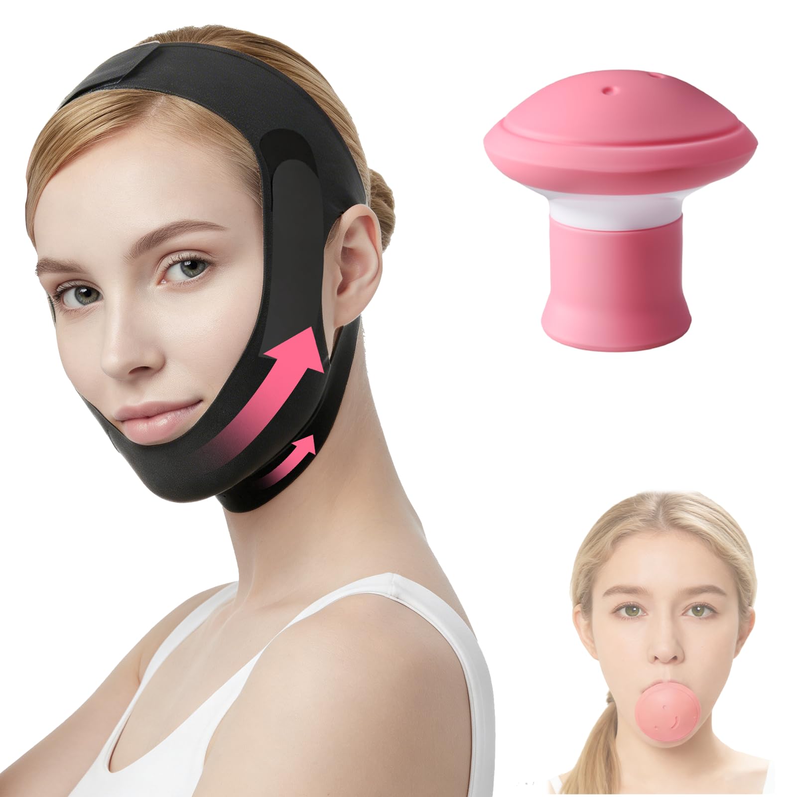 Photo 1 of 2 PCS Face Exerciser & Facial Lifting Belt, V Line Face Lifting Mask, Double Chin Reducer, Jawline Shaper for Women and Men, Adjustable Chin Strap for Sleeping, Reusable Jawline Trainer