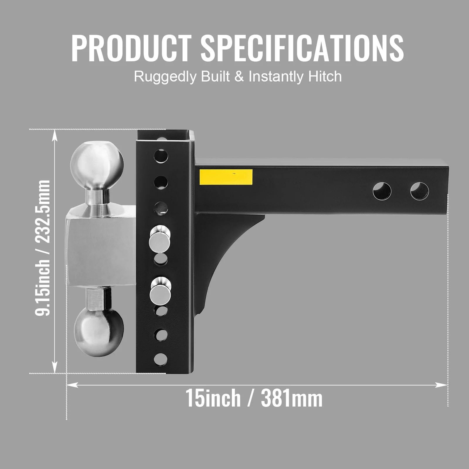 Łącznik Przyczepy Regulowany zaczep holowniczy 6/8" Rise & Drop Hitch Ball Mount Tow z zamkiem na kluczyk do holowania przyczep samochodowych i ciężarowych adapter do przyczepki(6 inch)