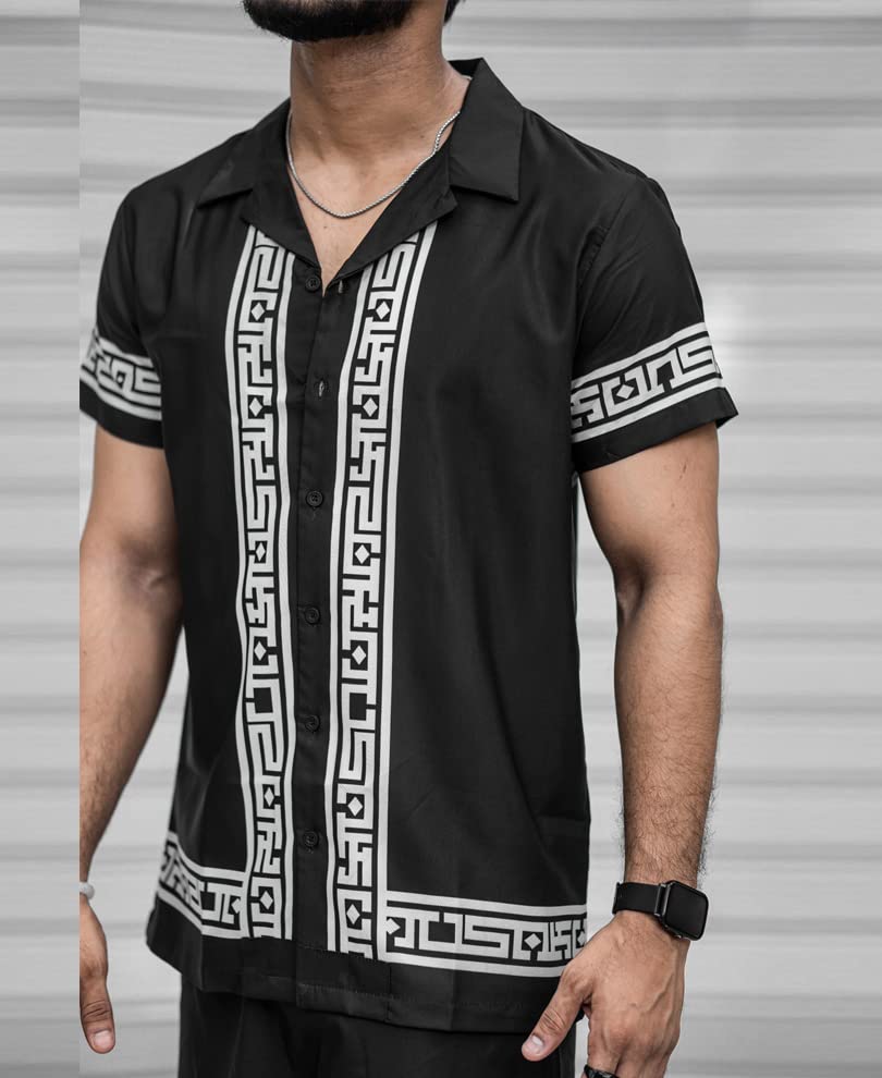 Image of Men's Poly Lycra Digital Printed Shirts with Pajama Shorts Night Suit Set