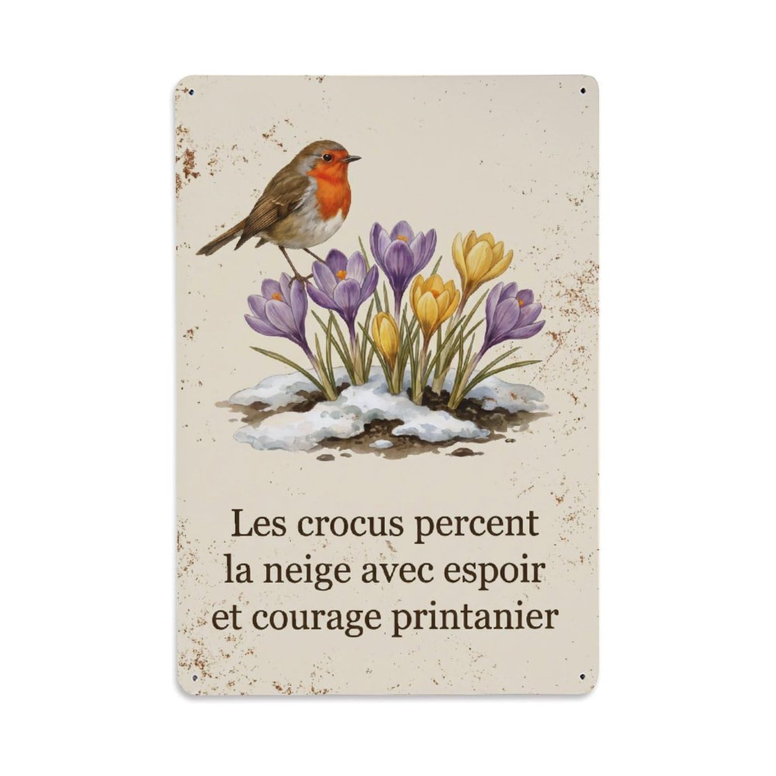 Robin Bird Garden Quote Crocus Spring Metal Tin Sign