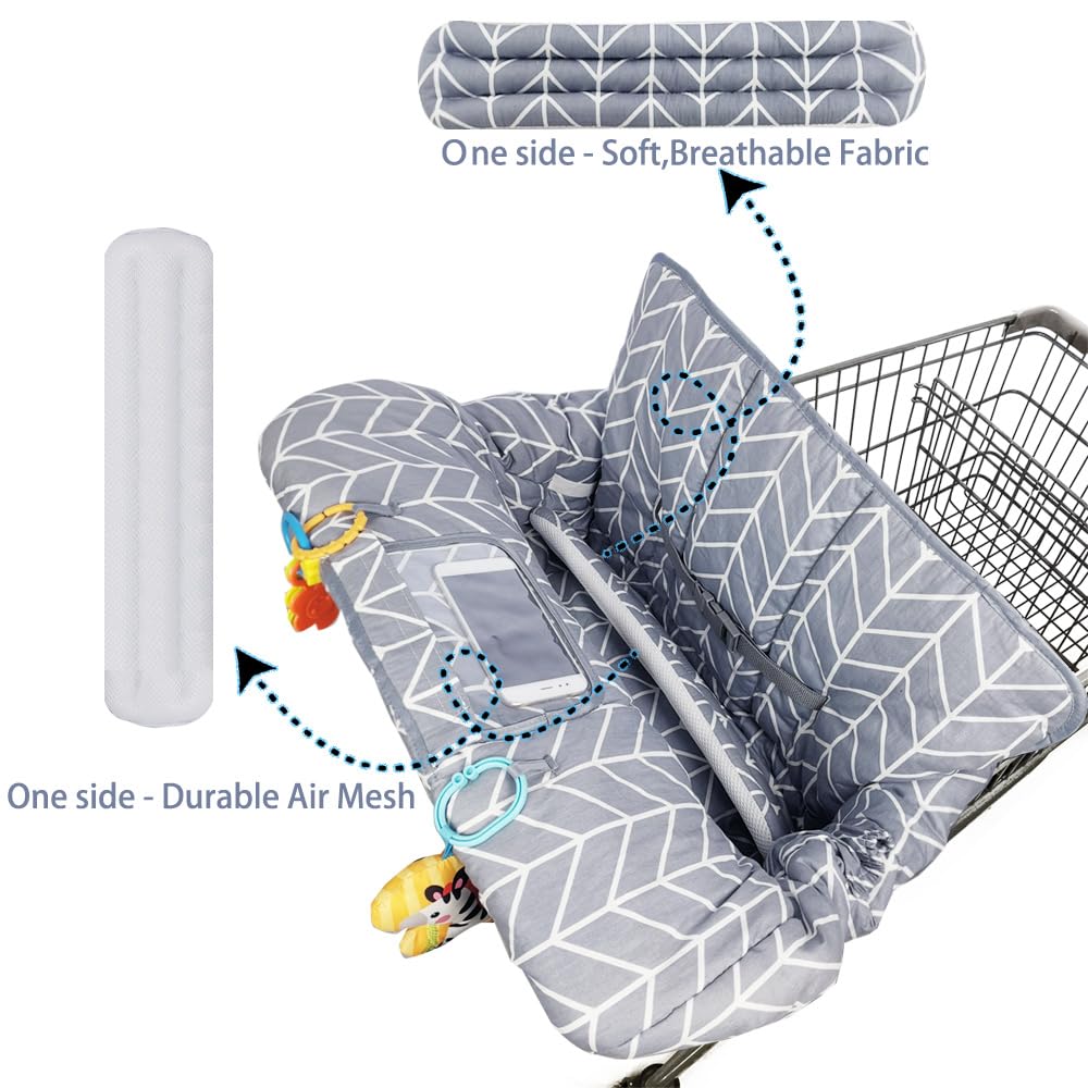ICOPUCA Copertura per carrello della spesa 2 in 1, copertura per seggiolone, imbottita, per bambini, con 2,5 cm di spessore, rimovibile, reversibile, colore grigio