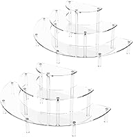 Dooiclear 3-Tier Clear Acrylic Display Risers 2-Pack - Half Moon Cupcake Stand, Perfume Organizer for Desserts, Collections (15.3x7.6x5.8")