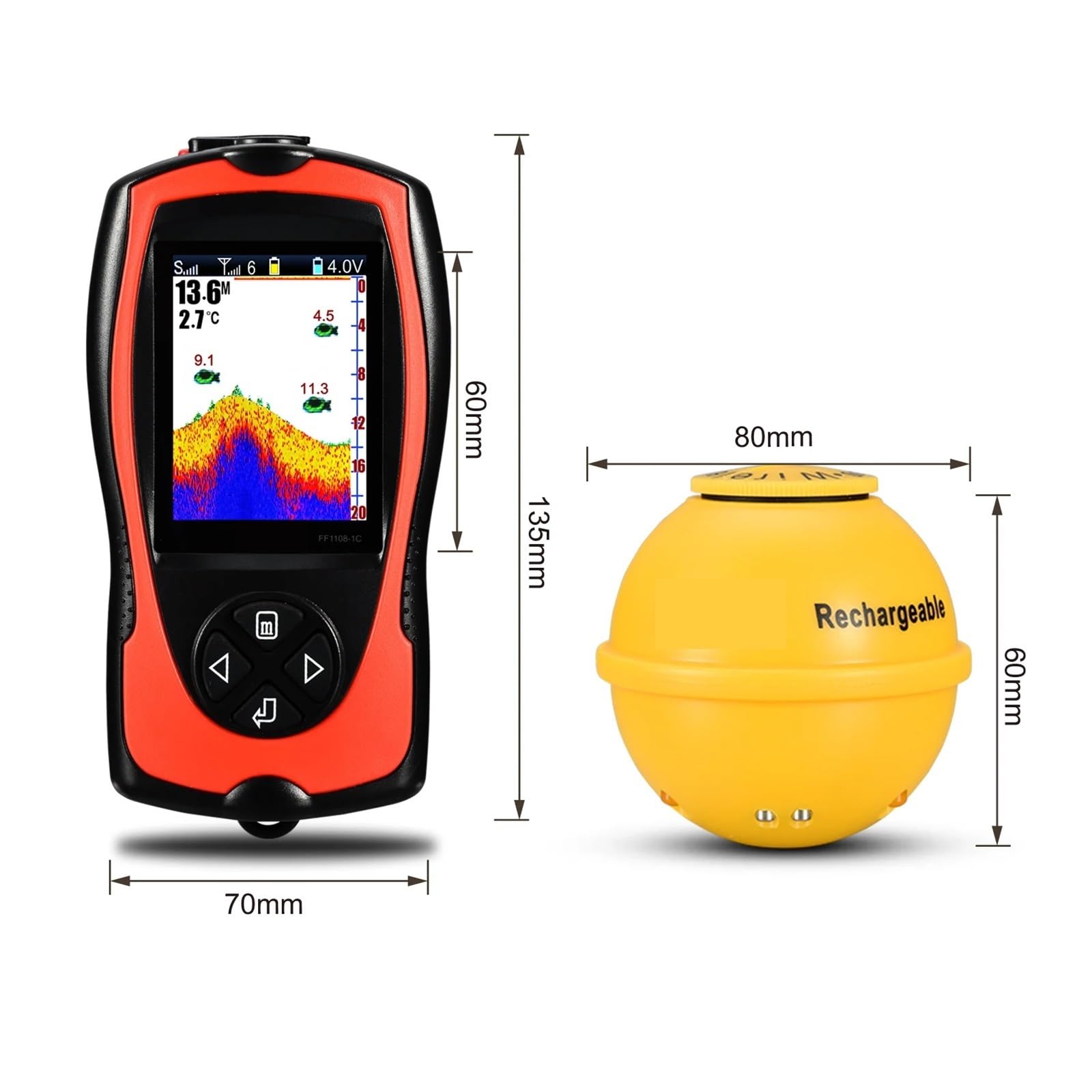 Sondeur de pêche sans Fil Rechargeable, capteur de Profondeur d'eau de 45 m, échosondeur de pêche Portable,Détecter la sensibilité