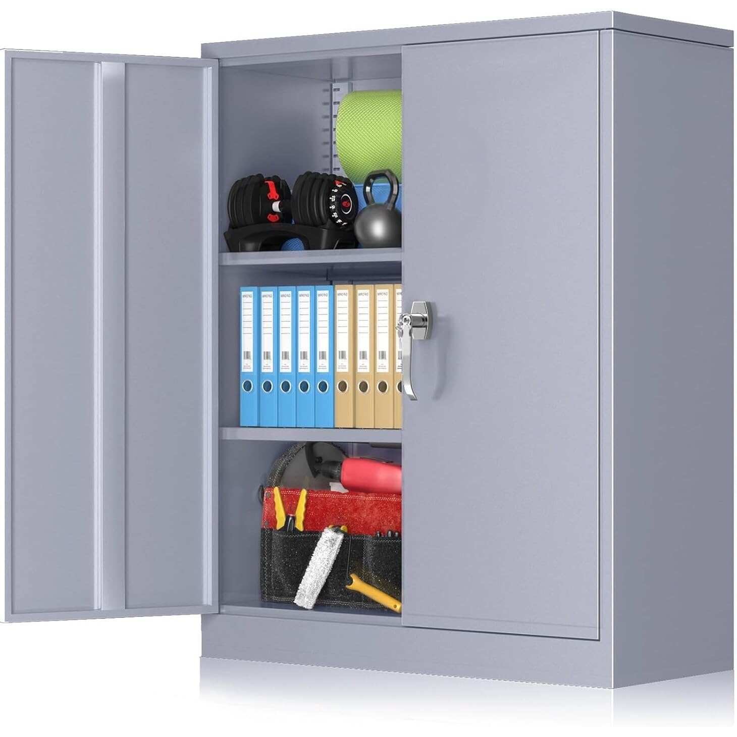 Bed Bath & Beyond36 inch Metal Office File Storage Cabinet Locker with Locking Doors and Adjustable Shelves for Home Office, Garage, Pantry Cemon Grey