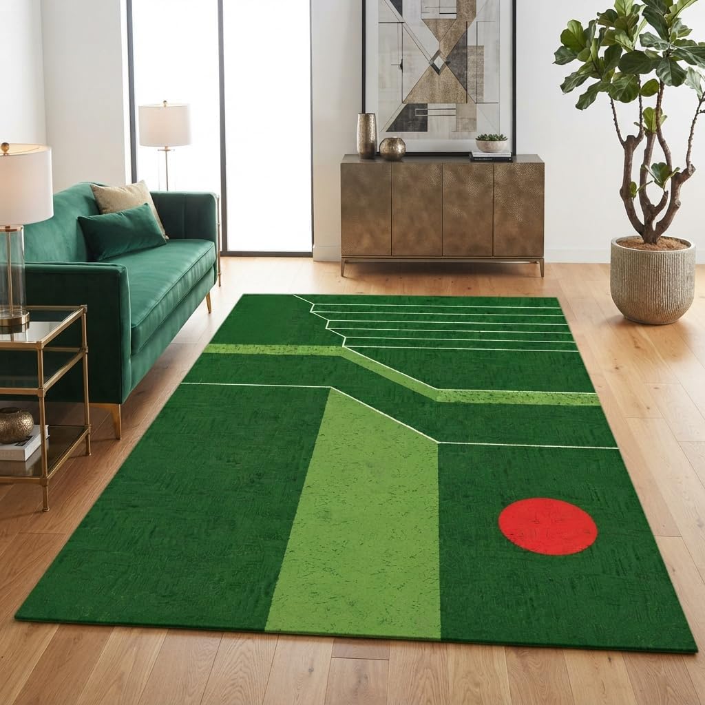 Alfombra abstracta minimalista verde de 7 x 10 de mediados de siglo Art Deco lineal geométrica para sala de estar, comedor, cuarto de bebé, dormitorio, hogar, oficina, debajo del escritorio, apartamento, habitación de invitados, alfombra interior de lujo