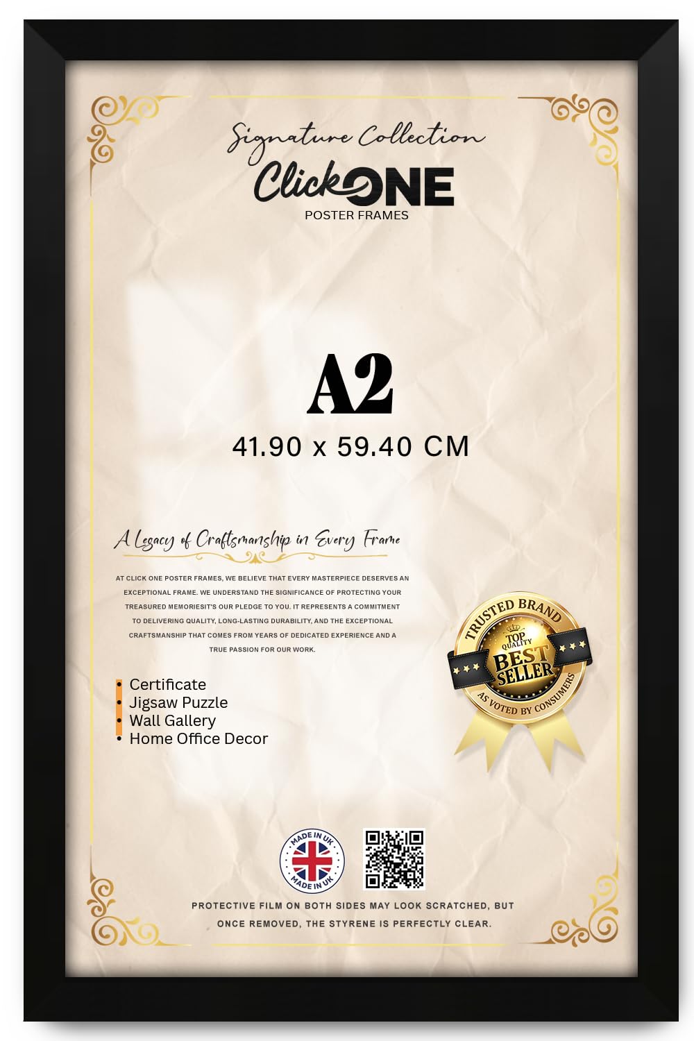 Click One — Elegant Rectangle Poster Picture A2 (41.90 X 59.40 CM) | Solid Engineered Wood Finish Handcrafted For Gallery And Family Photo Prints — 23 X 16 Inch Matt Black Wall Display