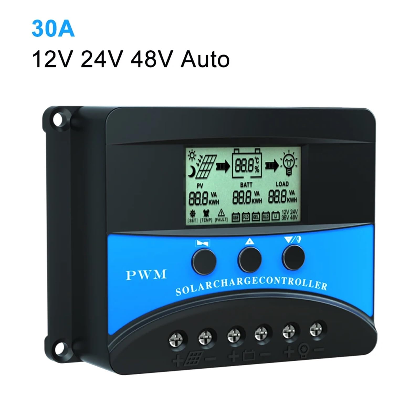 1 x regulator ładowania słonecznego 12 V 24 V 48 V 10 A 20 A 30 A PWM PV regulator baterii solarnej ładowarka podwójny USB 5 V (30 A 12 V 24 V 48 V)