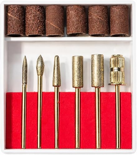 6Pc Diamond Nail Drill Bit Set – 2.35mm Universal Nail E-File Bits for Acrylic & Gel Removal – Professional Manicure Tool Kit with Sanding Bands (1)