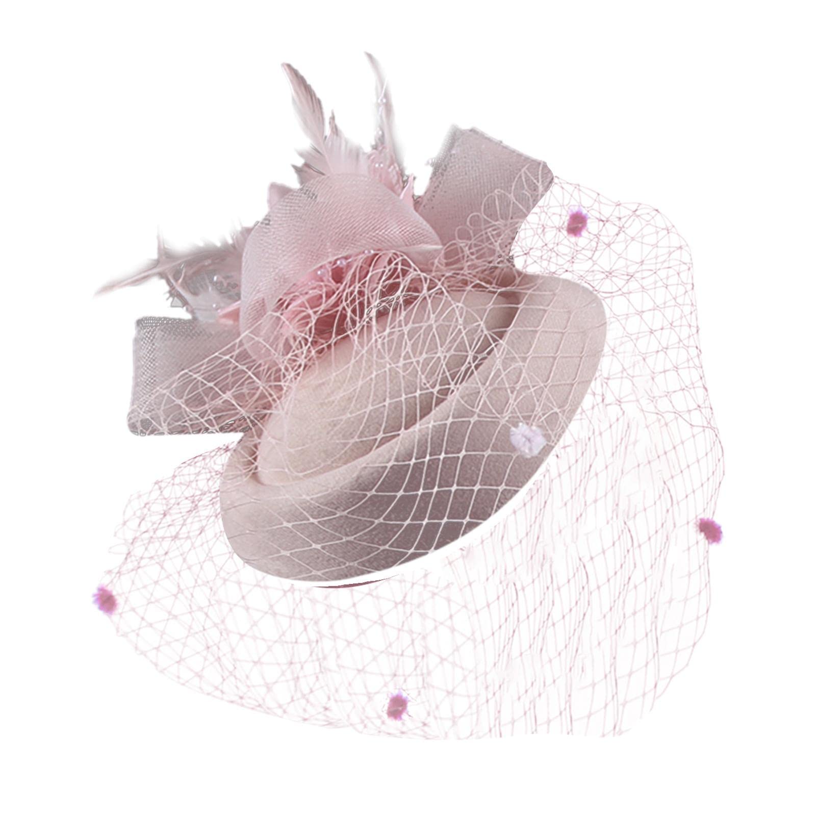 UJEAVETTE® Fascinator Hat Vintage Style Wedding Bridal Derby Hat with Veil Hair Clip Pink (B0BT14BW5F) Amazon Price History, Amazon Price Tracker