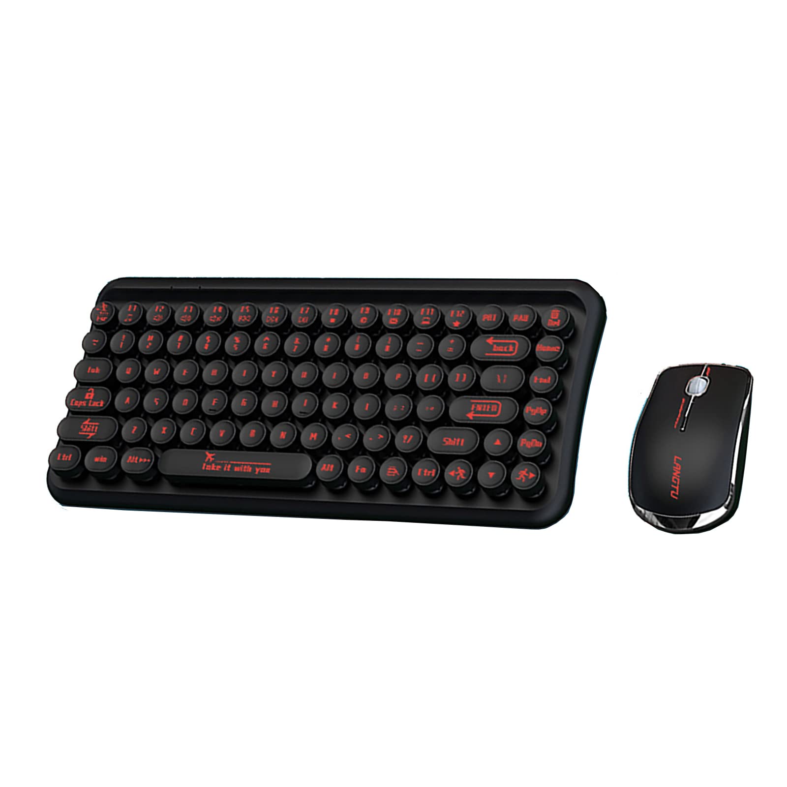Wireless Computer Keyboard and Mouse Set,Mini Compact 85-Key Typewriter Retro Round Keycaps Laptop Keyboards with 2.4GHz Connection and Optical Mouse Perfect for Home Office Use (Black)