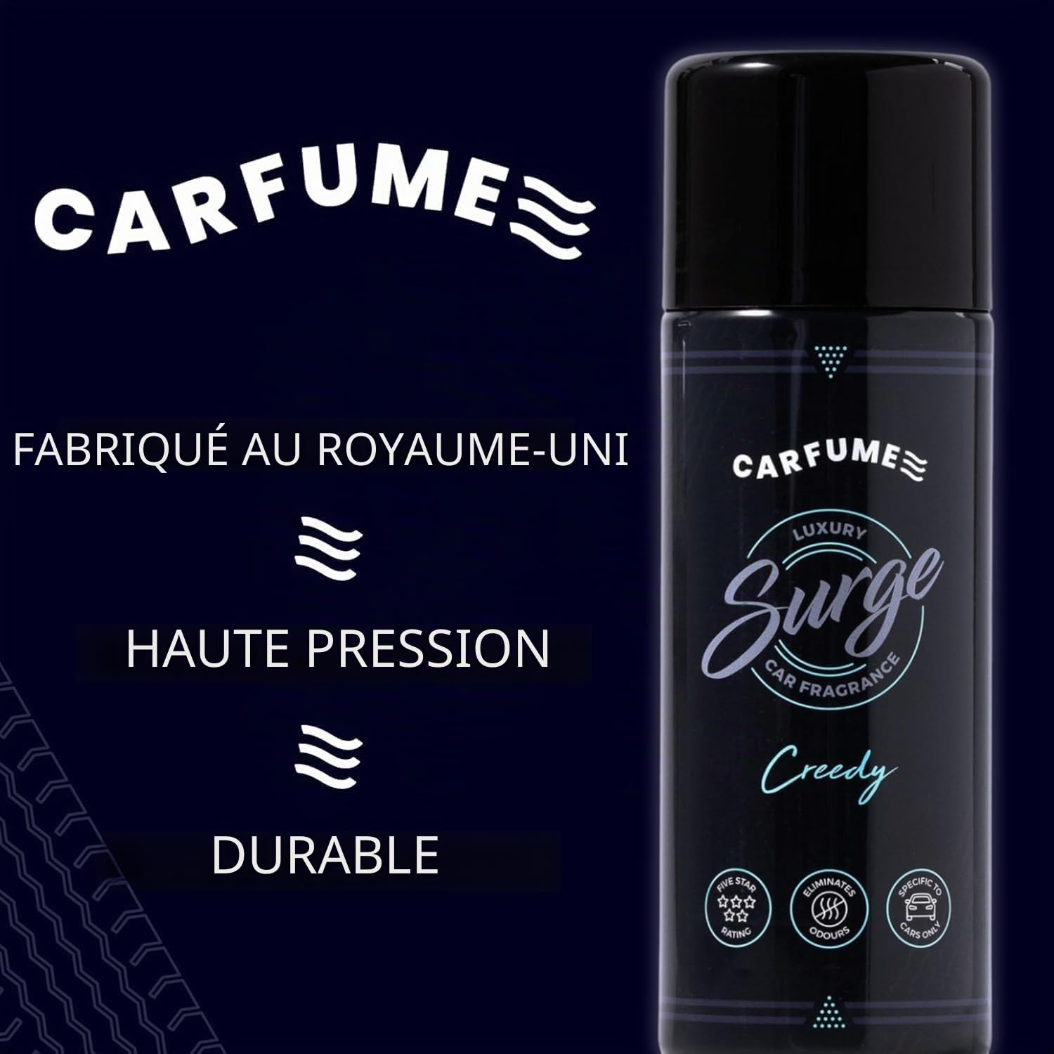 Carfume Creedy Spray désodorisant pour voiture longue durée, parfum luxueux aux notes de musc, ambre gris et genévrier, accessoire auto pour homme, fabriqué au Royaume-Uni (lot de 3)
