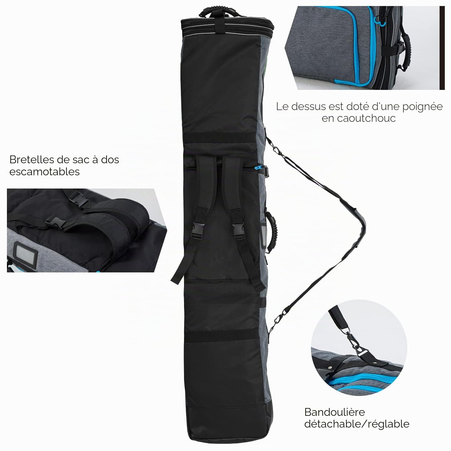 XCMAN Sac de Snowboard rembourré à Longueur réglable de 160 à 190 cm Sac rembourré pour Voyage en Avion
