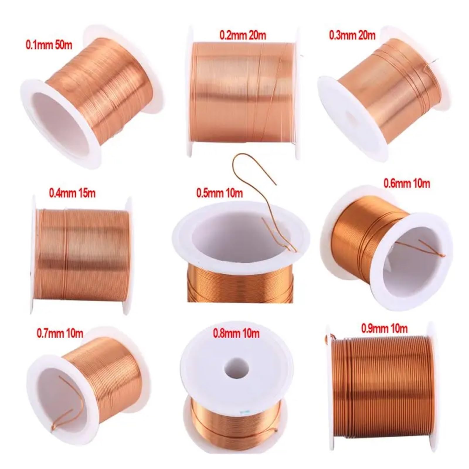 1-3 rolki drutu miedzianego lakierowanego 0,06 mm - 1,2, kabel miedziany, drut magnetyczny, emaliowany, cewka nawojowa(0.9mm 10m,3Rolls)