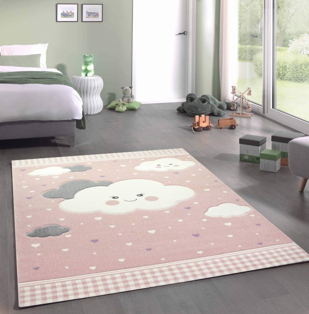 CARPETIA Alfombra para niños Alfombra para bebés Nube en Rosa Größe 120 cm Rund