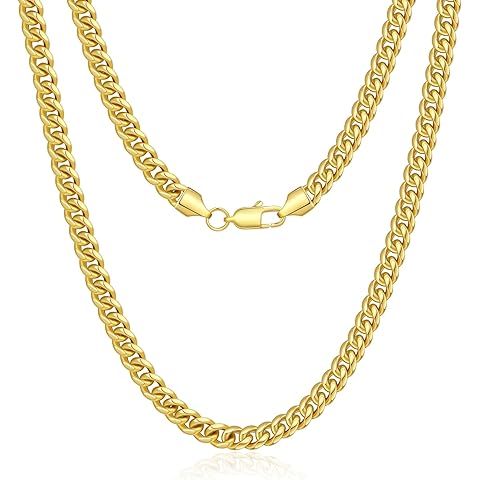 Mens Gold Chain 6mm Cuban Link Chain for Men 14K Gold Necklace Unisex 20-24 Inch